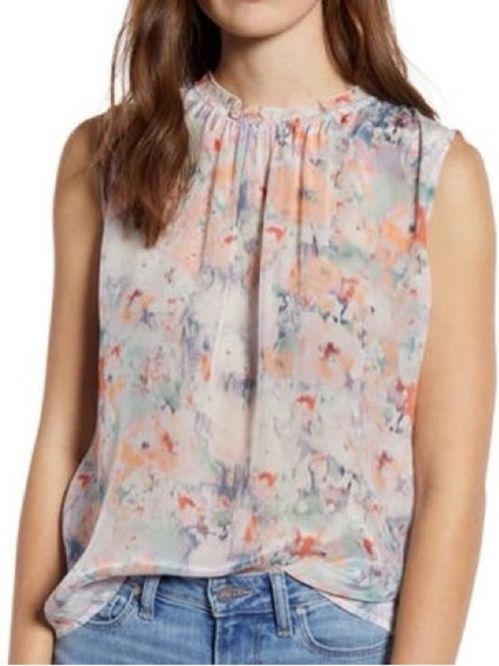 Velvet by Graham & Spencer Sleeveless Watercolor Floral Blouse - Peach Multi M